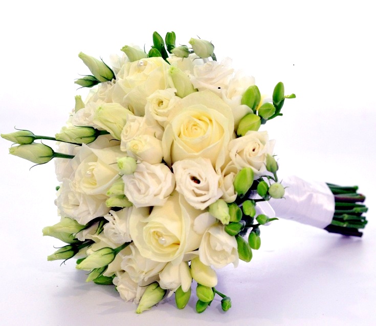 Букет невесты из розы, эустомы и фрезии