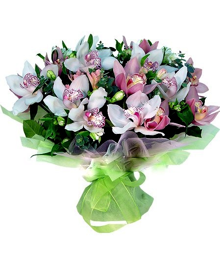 Букет из белой и розовой орхидеи