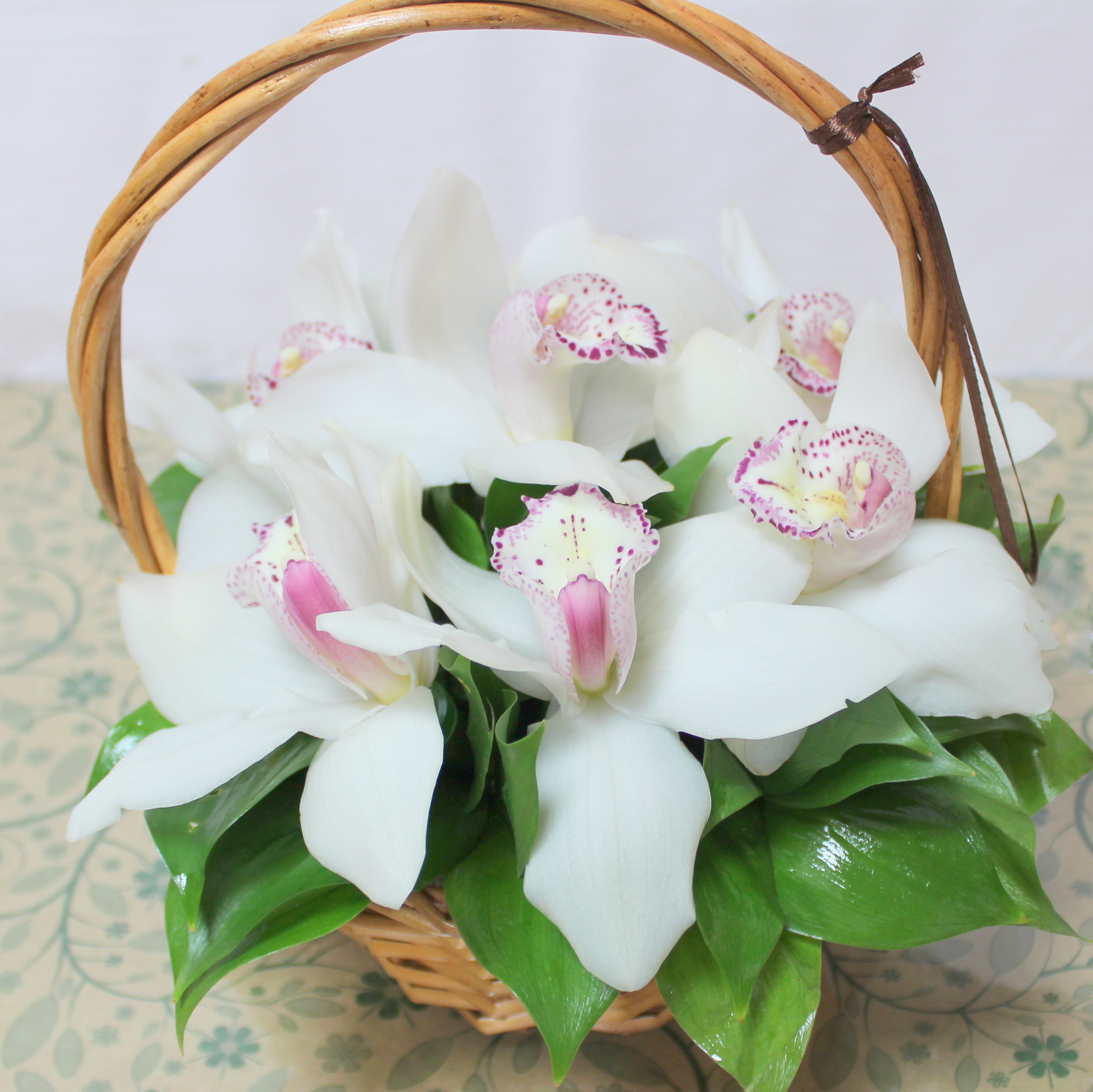 Корзина с белыми орхидеями (7 шт.)