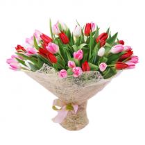 Букет из красных и розовых тюльпанов (45 шт.)
